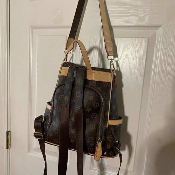 Stylish  Synthetic Brown & Gold Backpack / Shoulder bag tan trim Accents main image 4